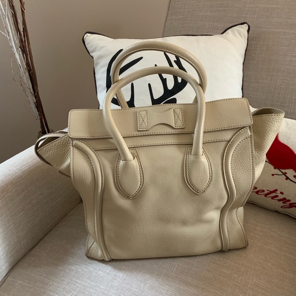 CELINE Mini Luggage Bag Cream Pebbled Leather 🎁 - Picture 2 of 8